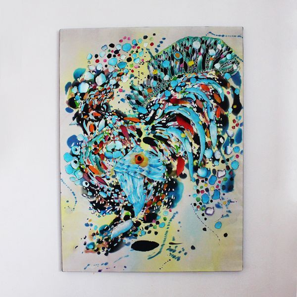 Batik Rooster. Painting on natural silk 119x83cm